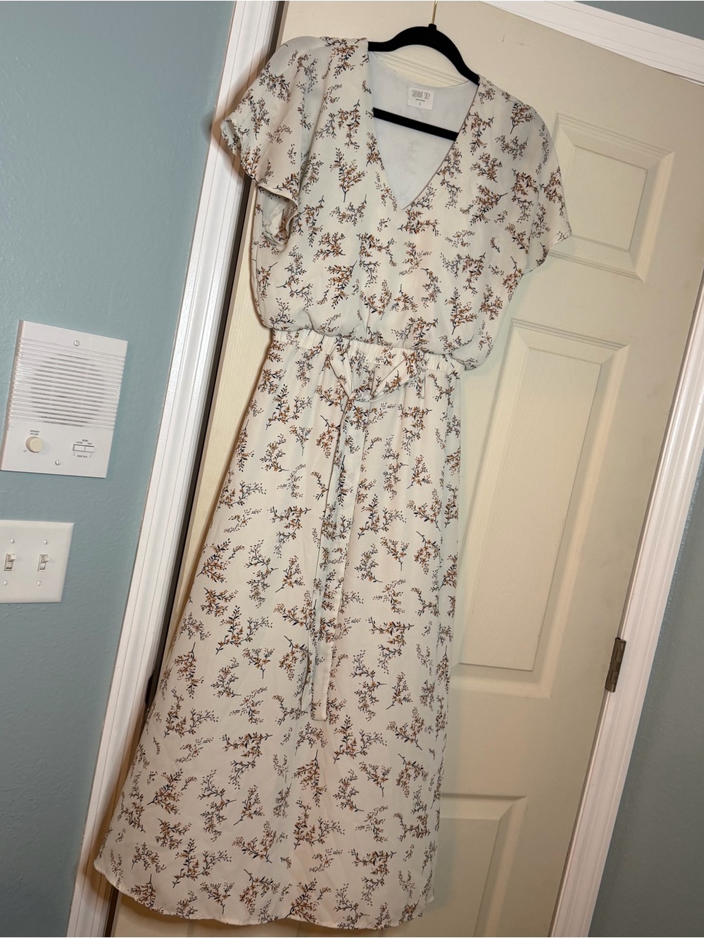 Sienna Sky Cream Midi Dress with Brown Floral Print